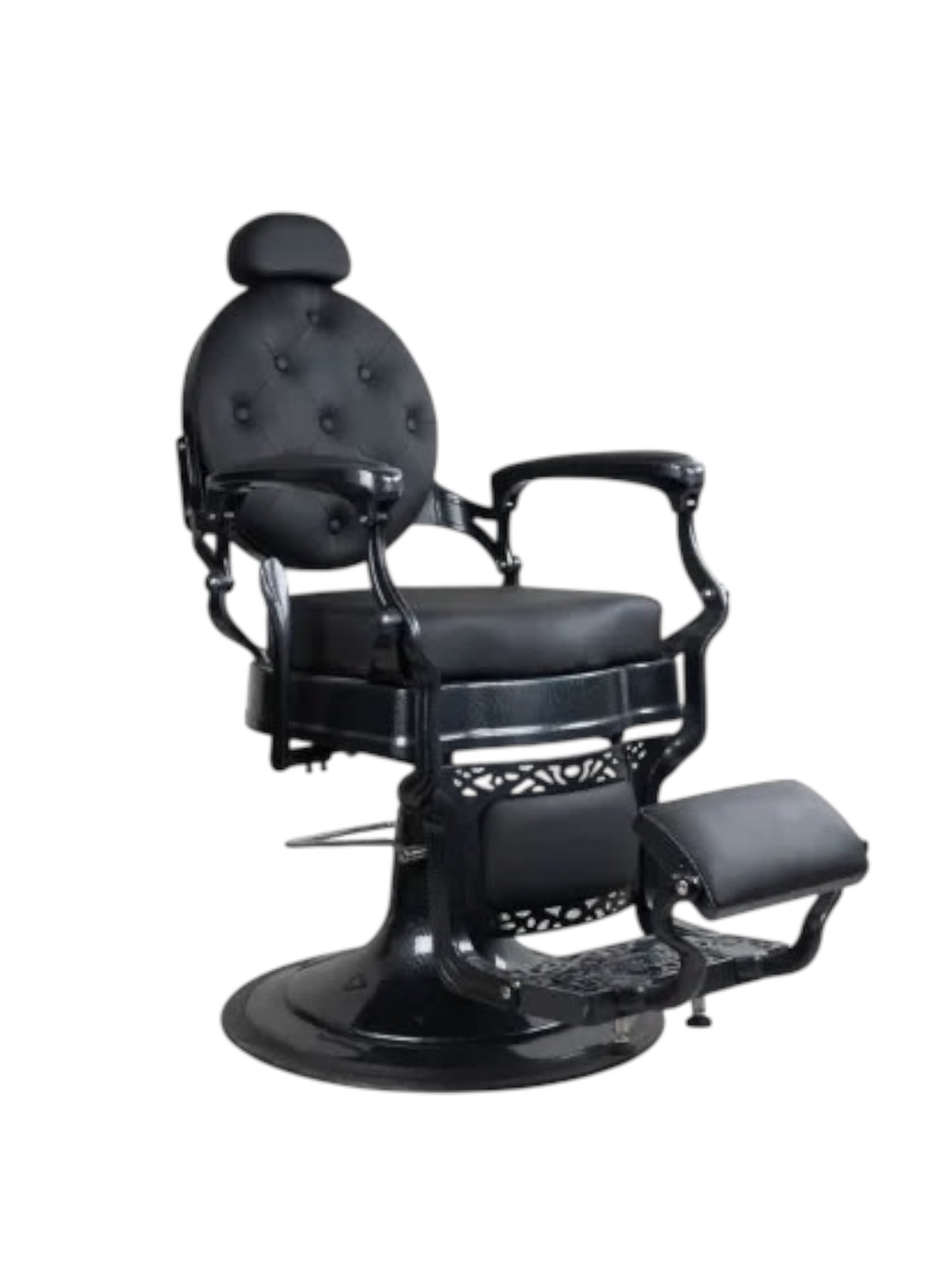 Black on black Frame Black Leather Barberchair Golden Style
