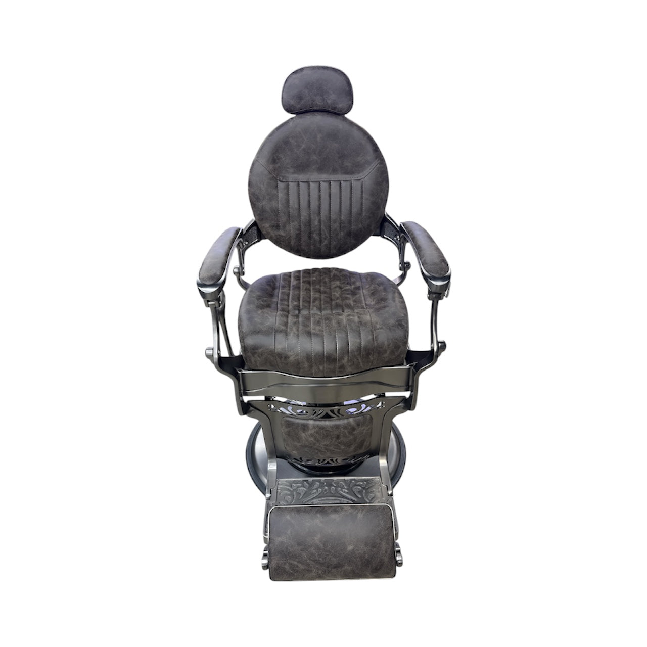 EDMONTON Brushed Grey Frame Brown Leather Barberchair golden style