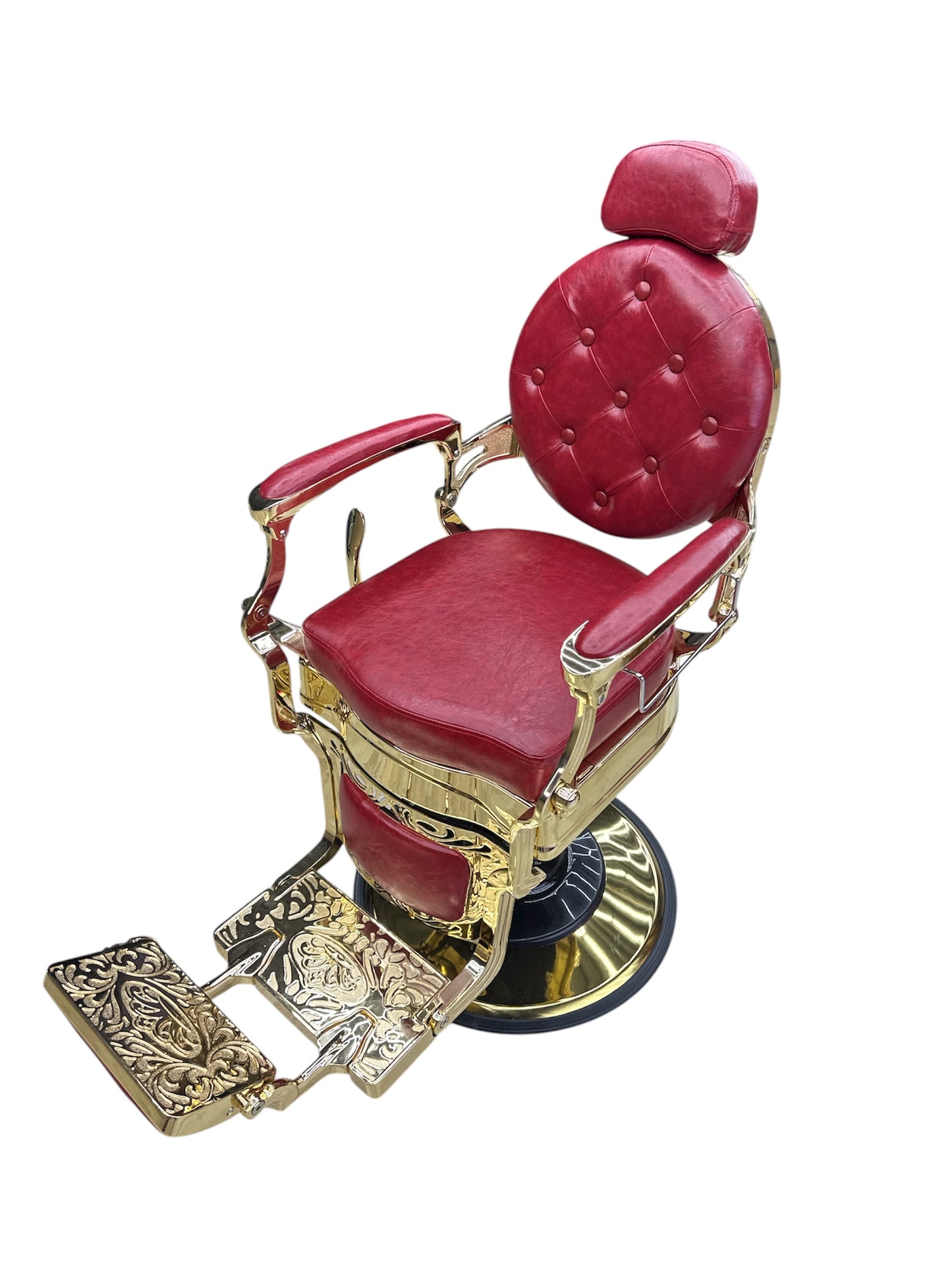Red Frame Gold Leather Barberchair Golden Style