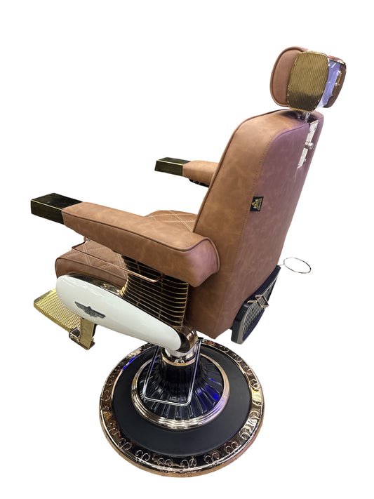 Barbershop chair brown leather gold frame italy style