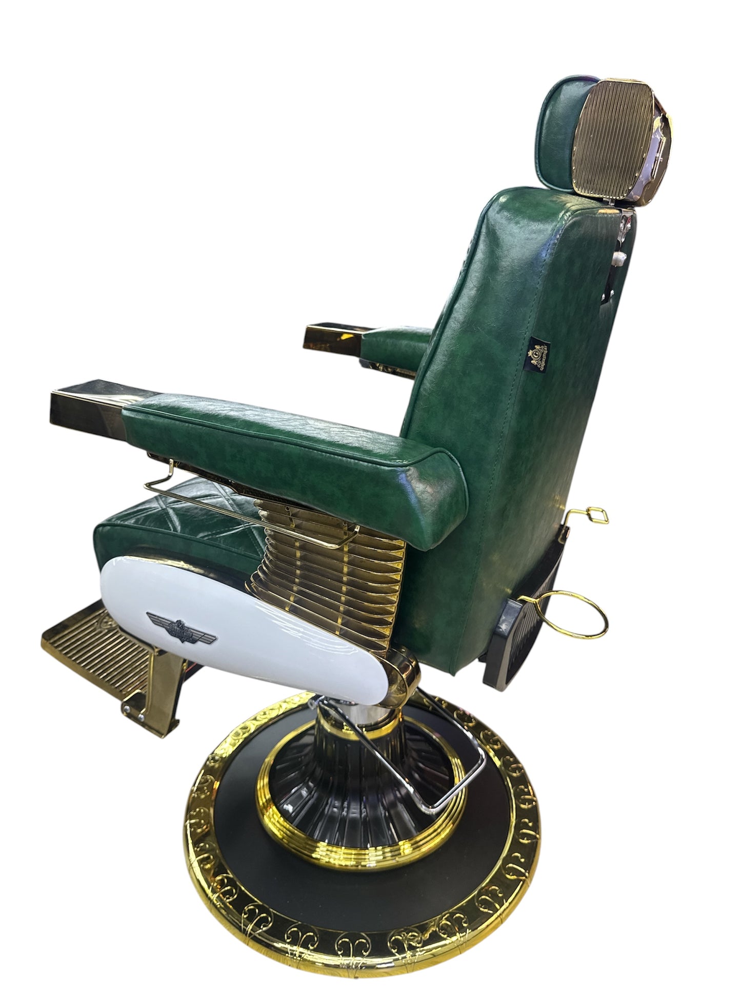 Barbershop chair green leather gold frame italy style