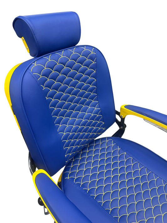 Mansory limited edition chairs blue leather with yellow stitching yellow frame