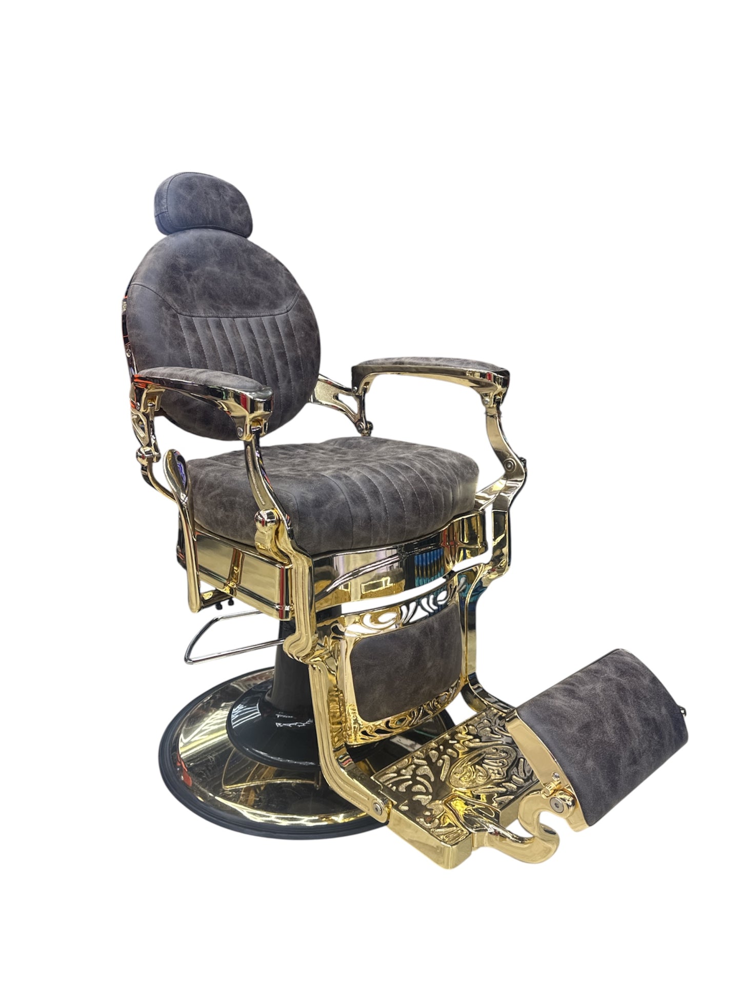 EDMONTON Brushed Gold Frame Brown Leather Barberchair golden style
