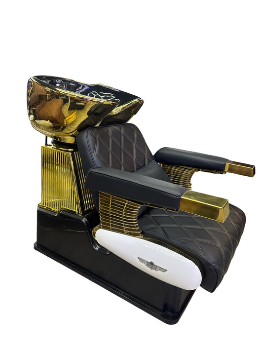 Barber shop wash unit black leather gold frame white unit Italy style