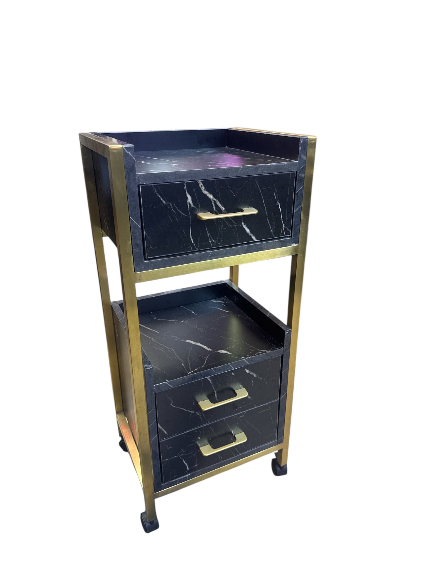 Hairdressing salon Special salon trolleys Tool cabinet black marble Hairdressing salon Multifunctional storage rack with drawer Hairdressing salon Assistance trolley.