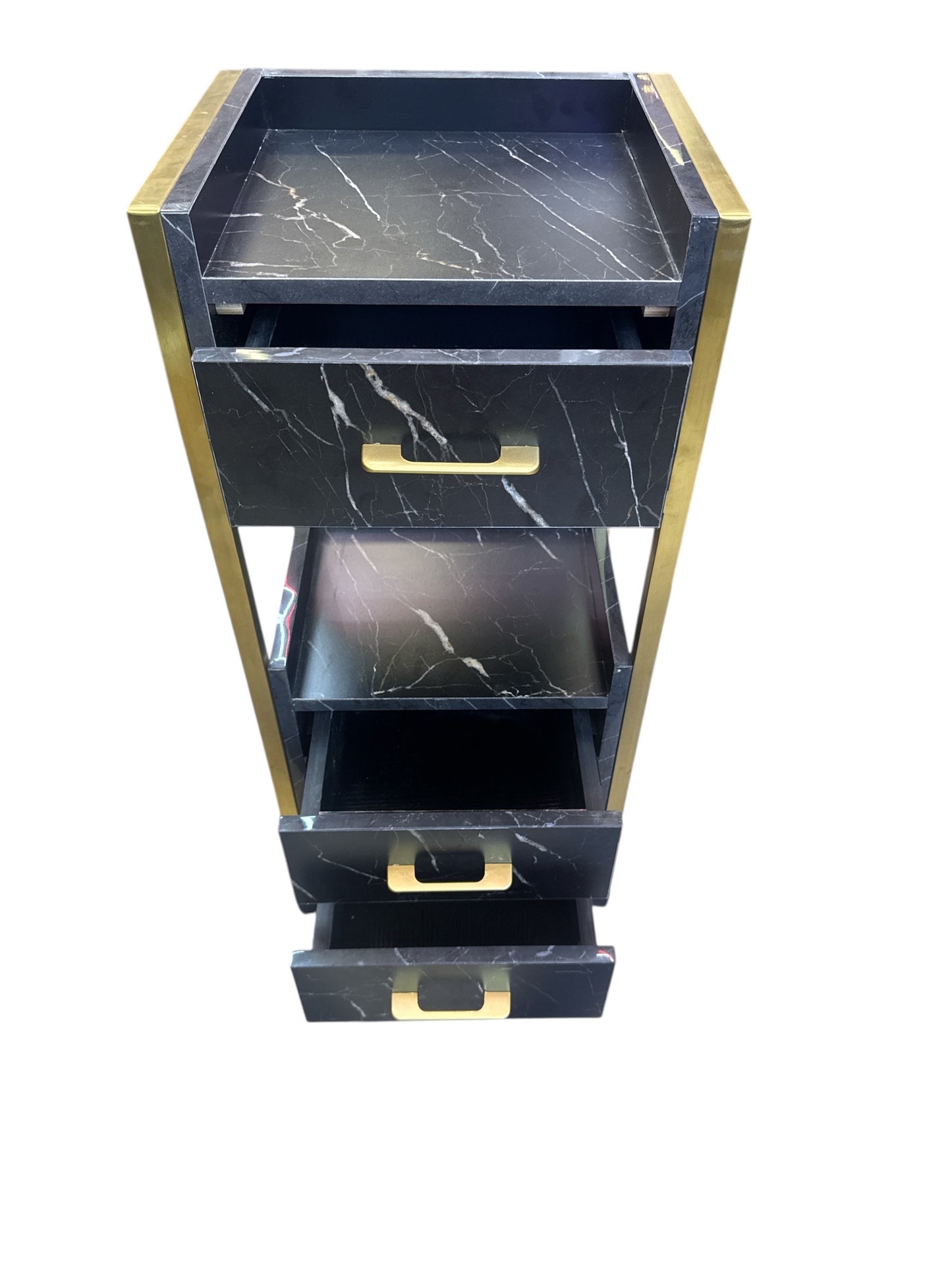 Hairdressing salon Special salon trolleys Tool cabinet black marble Hairdressing salon Multifunctional storage rack with drawer Hairdressing salon Assistance trolley.