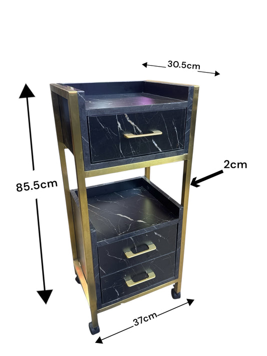 Hairdressing salon Special salon trolleys Tool cabinet black marble Hairdressing salon Multifunctional storage rack with drawer Hairdressing salon Assistance trolley.