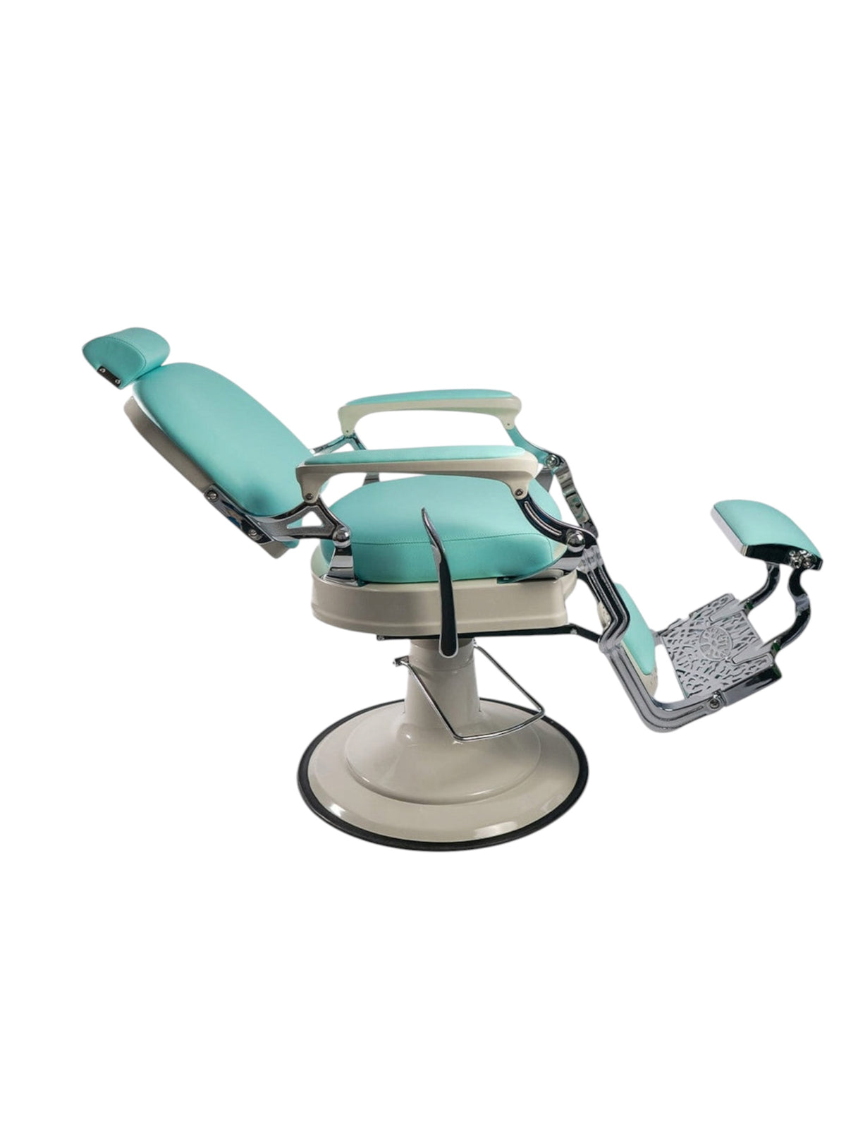 Limited edition baby blue leather chair king style white frame