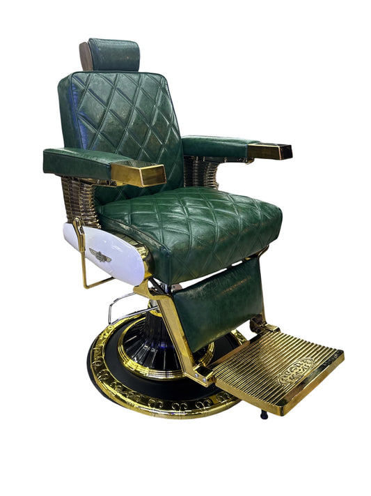 Barbershop chair green leather gold frame italy style