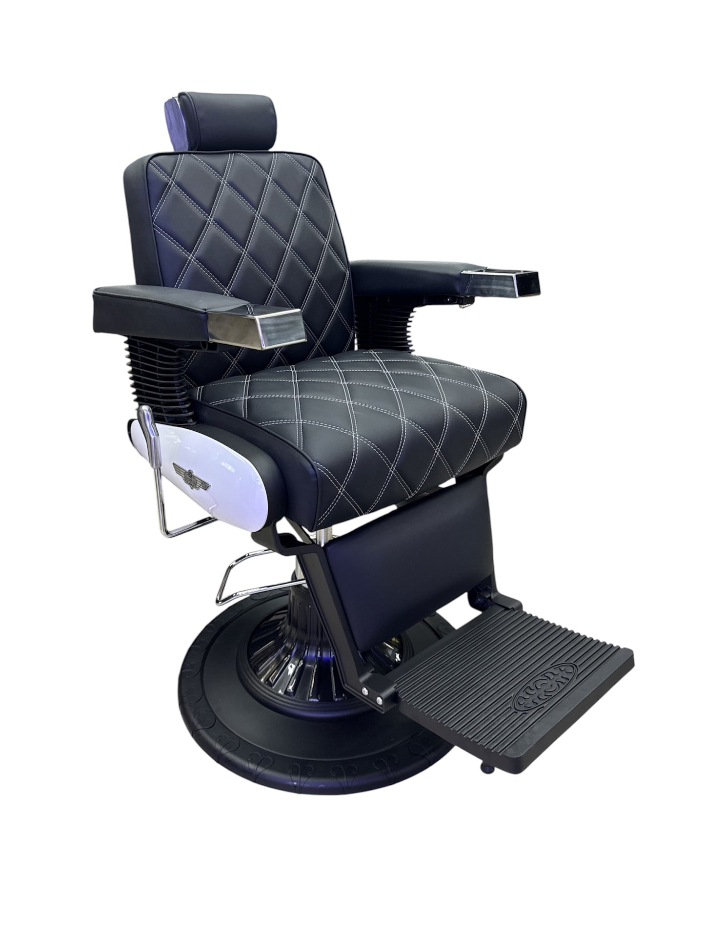 Barbershop chair black leather zilver frame italy style