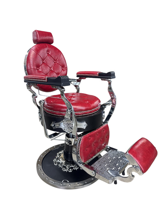 King chair leather red frame zilver /black