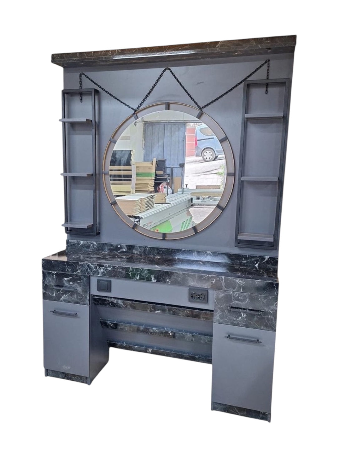 Barber mirror wood Golden Style.