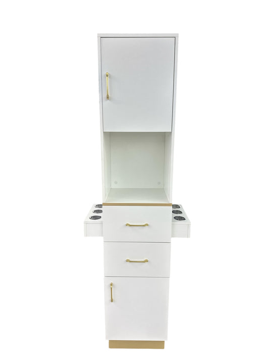 Storage Station Cabinet w/2 Drawers 2 Storage Cabinets 6 Hair Dryer Holders white