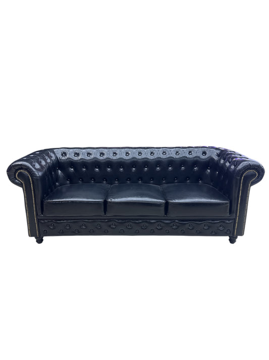 Luxury black Chesterfield Leather Sofa – Classic Handcrafted 3-Seater