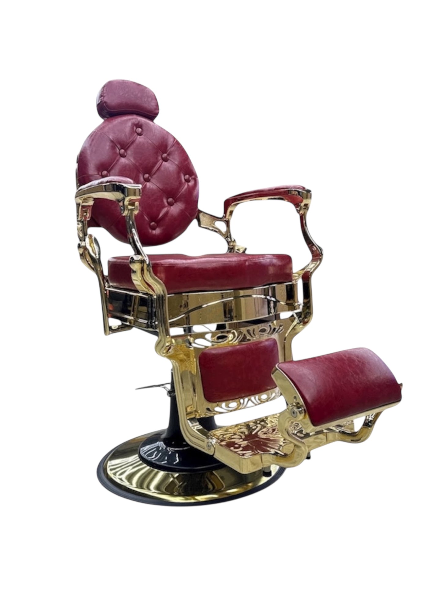Red Frame Gold Leather Barberchair Golden Style