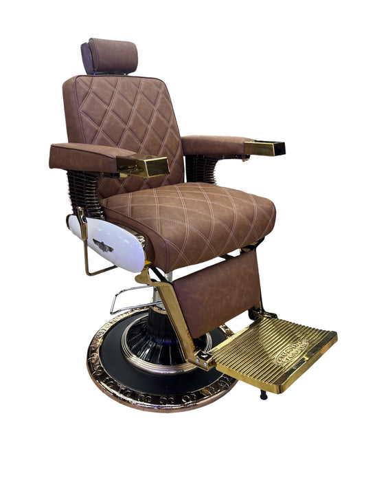 Barbershop chair brown leather gold frame italy style