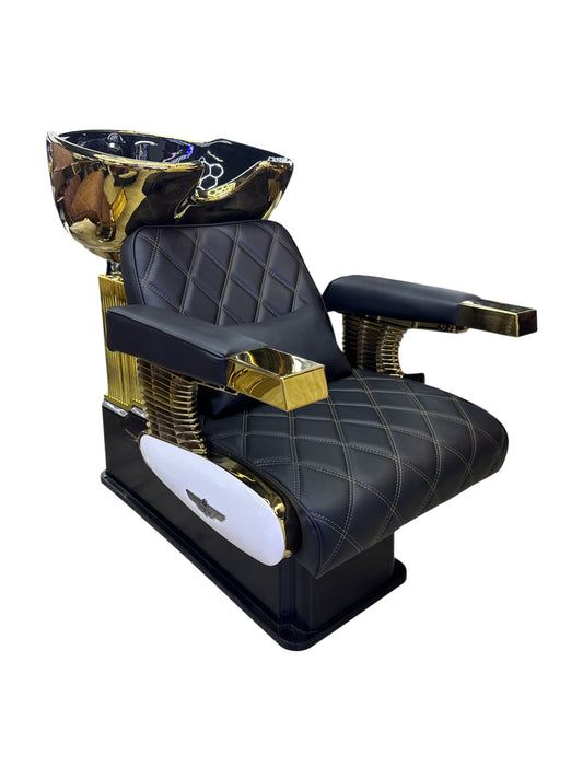 Barber shop wash unit black leather gold frame white unit Italy style