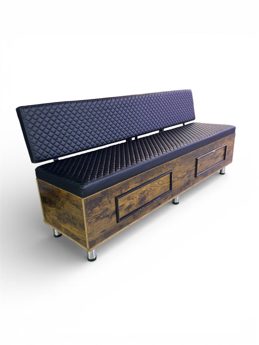 Cowboy waiting chair brown wood black leather