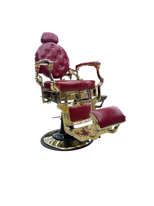 Red Frame Gold Leather Barberchair Golden Style