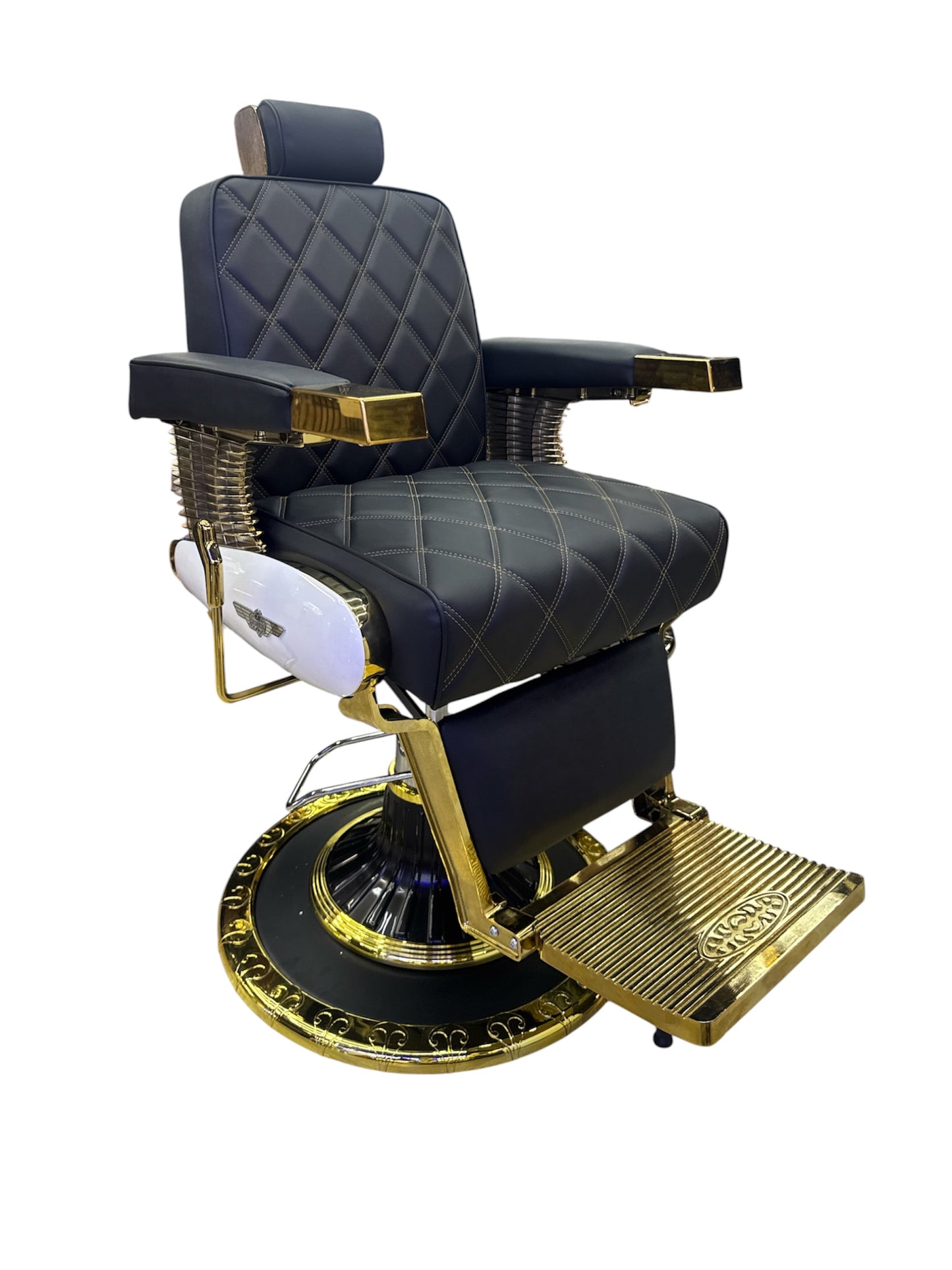 Barbershop chair black  leather gold frame italy style