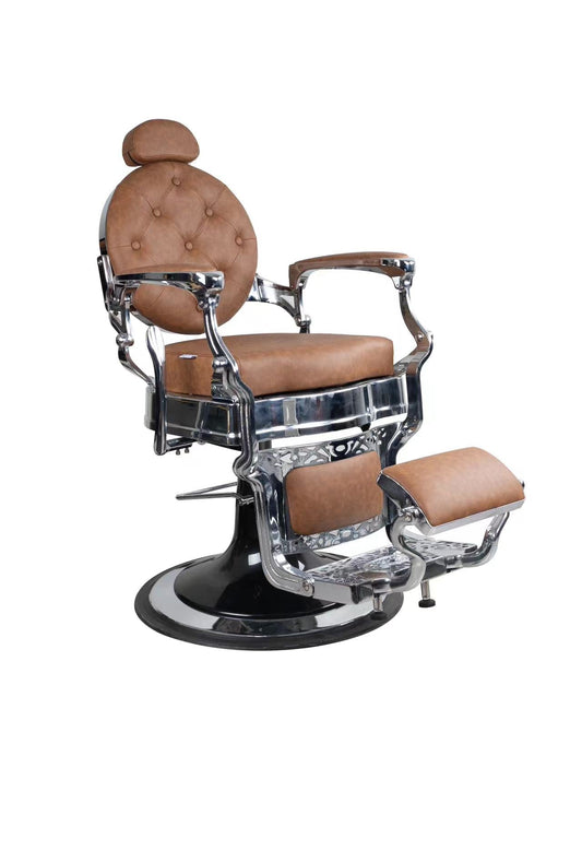 Vip Vintage Barber Chair – Cognac brown leather zilver