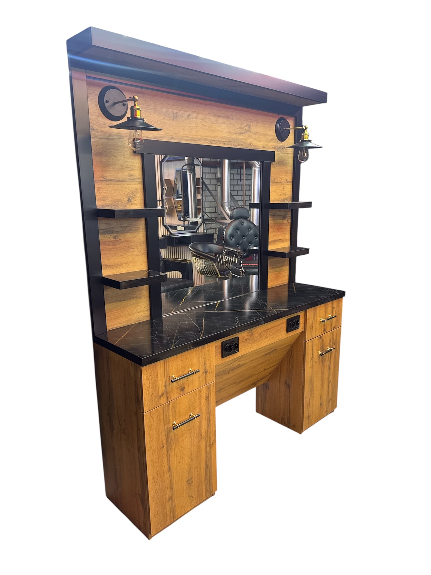 classic Wood mirror brown black marble slab