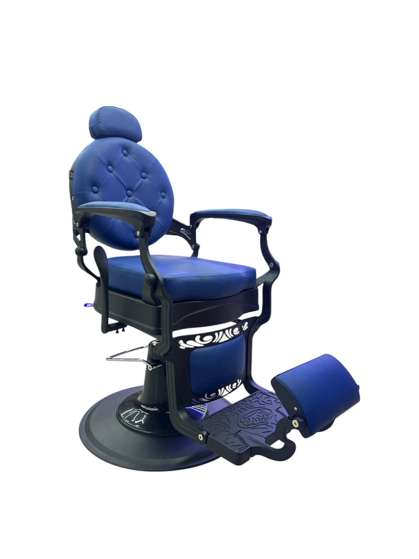 DUBAI Black Matte Blue Leather Barberchair Golden Style