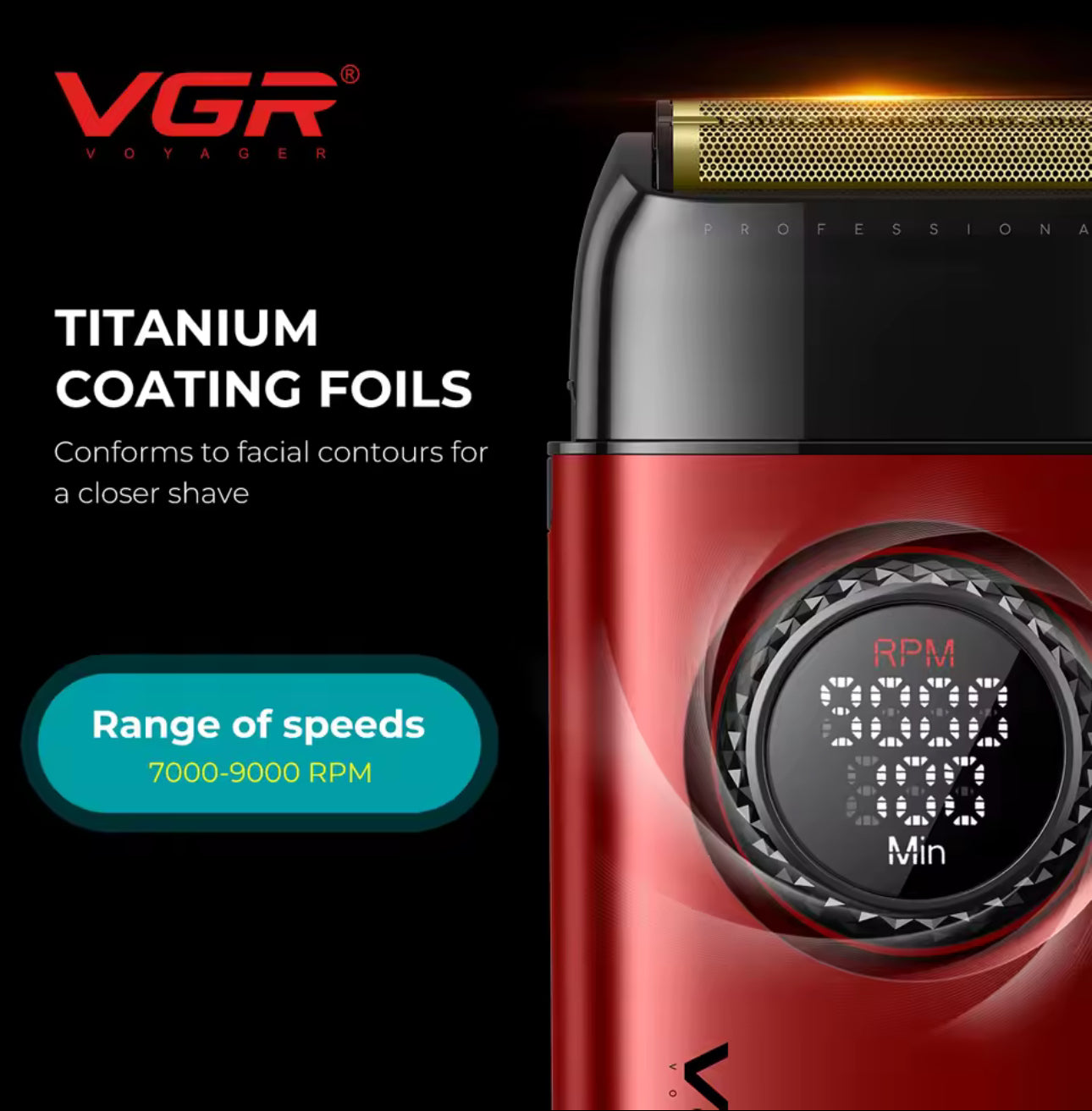Barber VGR Hair Trimmer Professional Hair Clipper Cordless Barber Clipper 9000 RPM Beard Shaver Hair Dryer Infinitely Variable Pro 4-in-1