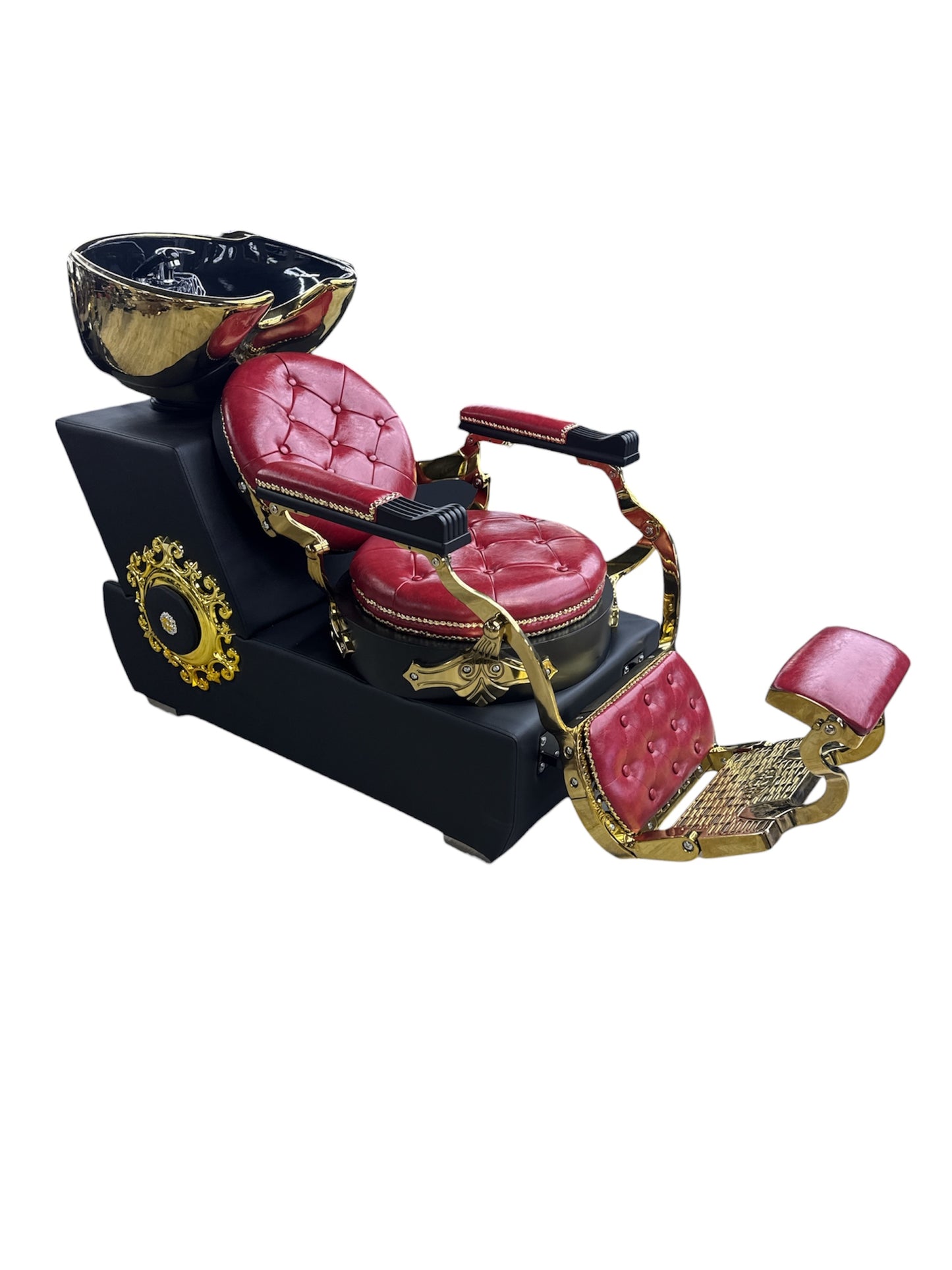 King wash unit red leather gold frame shampoo chair golden style