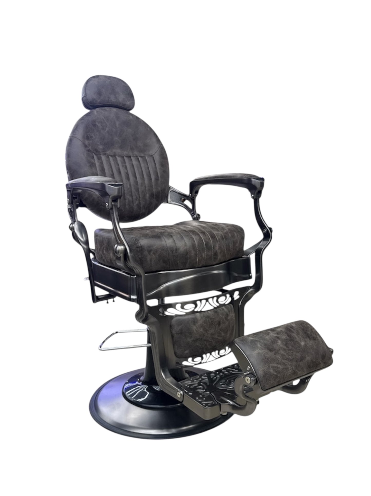 EDMONTON Brushed Grey Frame Brown Leather Barberchair golden style