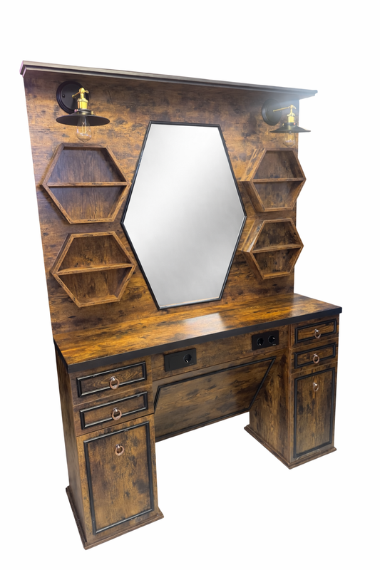 Cowboy barber mirror brown wood black