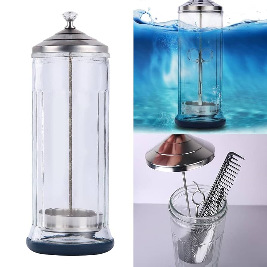 Glass Disinfectant Jar for Hairdressers and Salons - Professional Sterilizer for Hairdressing Supplies and Nail Tools - 1.09 L/37 fl.oz.