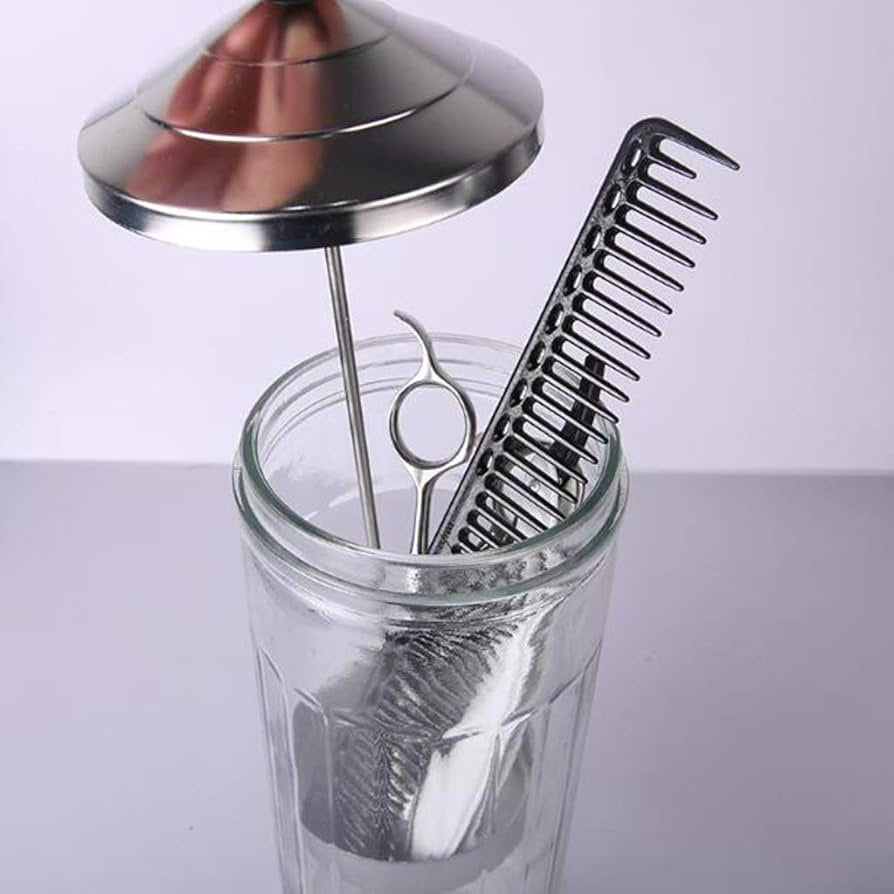 Glass Disinfectant Jar for Hairdressers and Salons - Professional Sterilizer for Hairdressing Supplies and Nail Tools - 1.09 L/37 fl.oz.