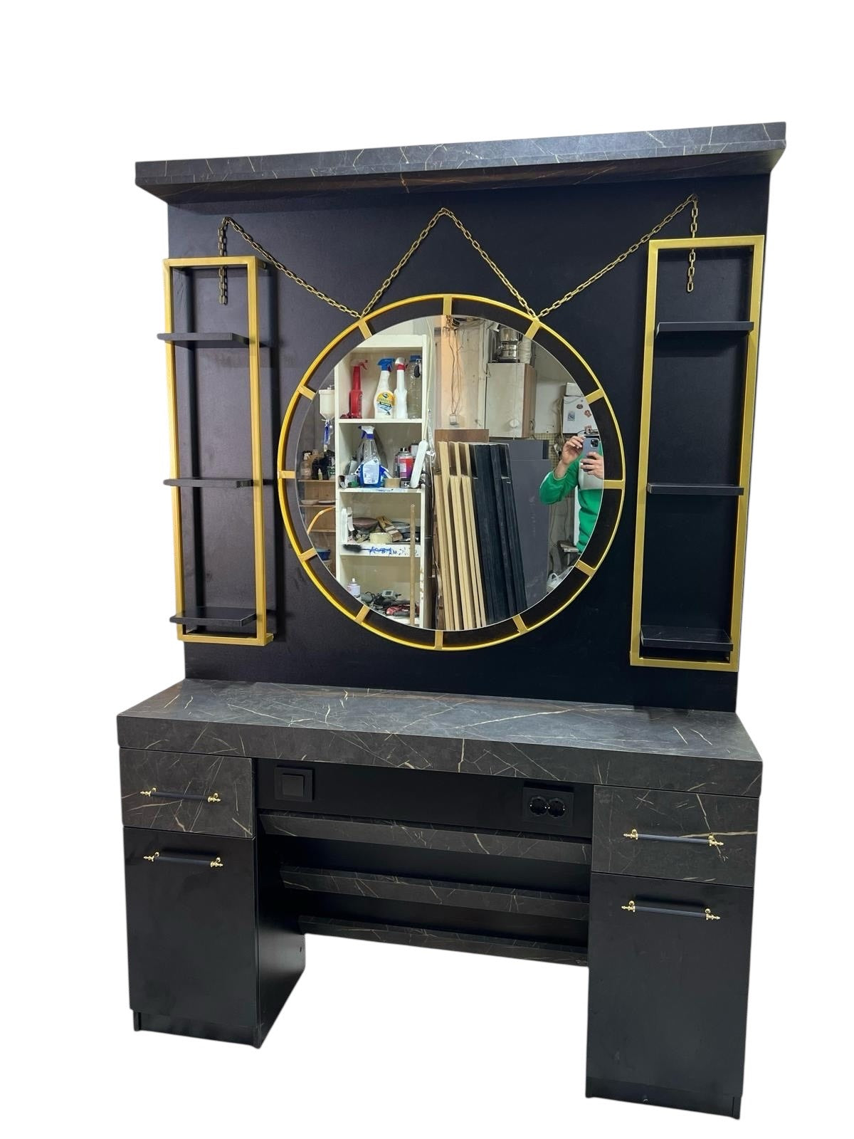 Barber mirror wood Golden Style.